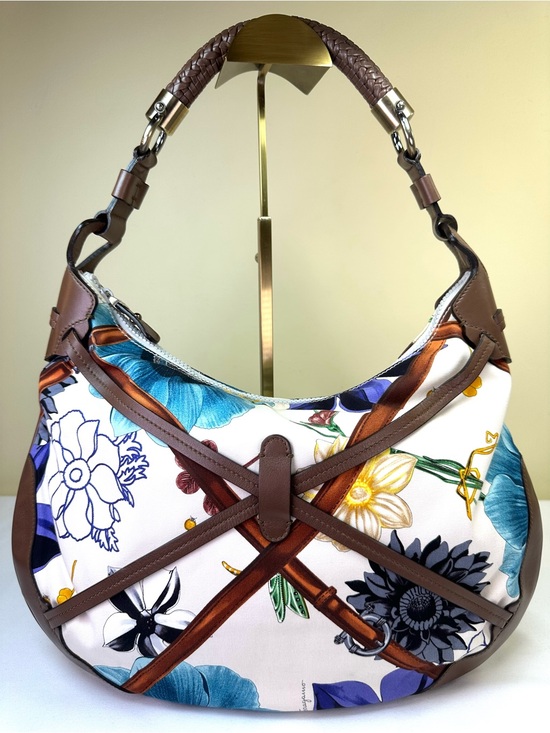 Salvatore Ferragamo Handbags - Salvatore Ferragamo Floral Multicolor Canvas & Leather Hobo bag